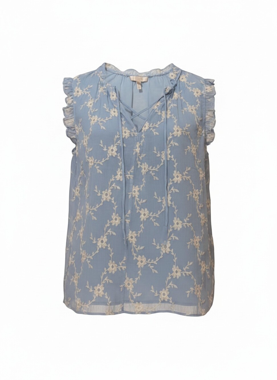 Rebecca Taylor Small Light Blue Cotton Silk Blouse Embroidered